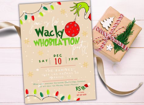 Excited to share this item from my #etsy shop: Wacky Ugly Sweater Christmas Party, Grinch Invitation, Wacky tacky, Christmas Instant Download, Editable Digital Download, TEXT or Print #uglysweater #christmas #uglychristmas #digital #instantdownload #whobilation #holiday #grinch #meanone Grinch Invitations Holidays, Ugly Sweater Party Invitations Free, Ugly Sweater Invites, Christmas Sweater Party Invite, Ugly Sweater Invitations, Grinch Christmas Party, Ugly Christmas Sweater Party, Grinch Christmas, Christmas Party Invitations