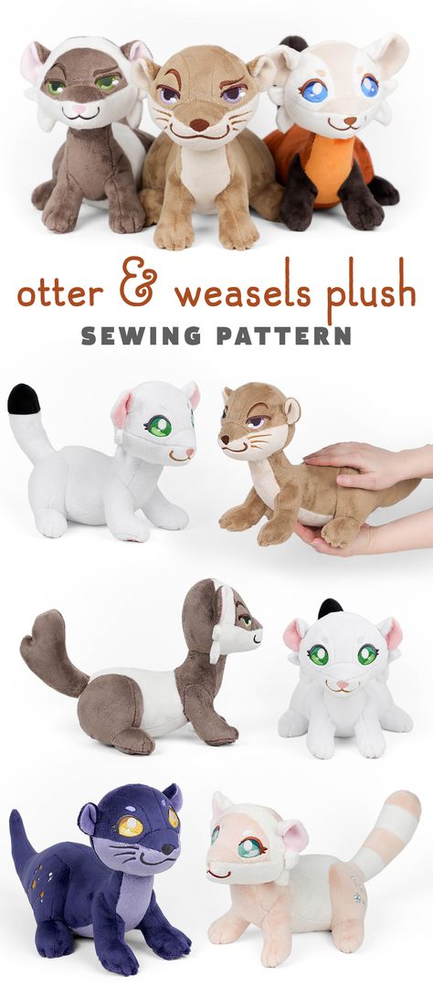 Free Animal Sewing Patterns, Ferret Sewing Pattern, Ferret Plush Pattern, Otter Stuffed Animal Pattern, Sewing Patterns Free Plushies, Otter Plush Pattern, Free Cat Plush Pattern, Otter Plushie Pattern, Plush Pattern Sewing