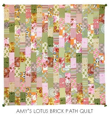 Lotus_quilt Amy Butler Quilt, Brick Quilt, Amy Butler Patterns, Amy Butler Fabric, Pink Saturday, Brick Path, Michaels Craft, Quick Quilt, Floral Fabrics