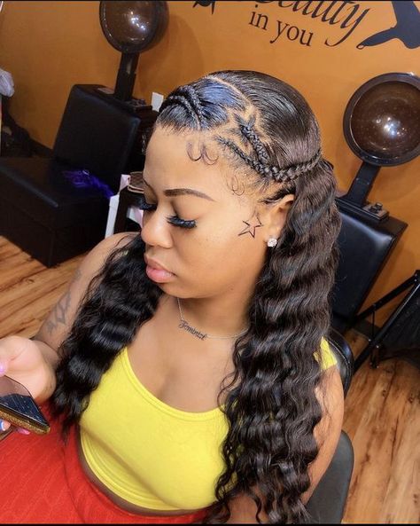 braid front and weave back Hair Attachments, Frontal Ponytail, Most Beautiful Hair, Braiding Techniques, Sleek Braided Ponytail, Weave Hairstyles Braided, Straight Human Hair Bundles, Night Hairstyles, Big Box Braids Hairstyles