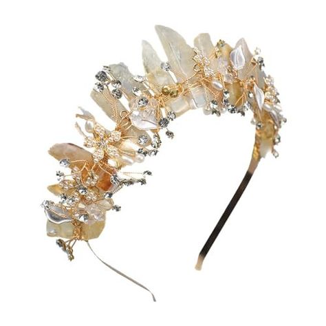 Return Policy Fast Delivery Trusted seller Bubbmi Raw Crystal Headband with Pearl Flowers, Quartz Rhinestone Bridal Tiara Crown Headpiece for Women Girls (golden) Product Description 【NATURAL MATERIAL】The main material raw crystal comes from nature. Basically retained the original crystal form. Rhinestone and artificial pearls and a metal headband. 【UNIQUE DESIGN】The rhinestone and pearl beaded flowers are wrapped around the crystal headband. Made the tiara crystal crown more delicate and stylish, different from most crystal headpieces. 【HANDMADE】 The raw rhinestone crown is made by craftsmen. No glue used. Completely rely on workers manual binding. 【OCCASIONS】The flowers rhinestone crown is suitable for all occasions, you can wear it on Halloween Christmas parties, wedding, engagement, ac Crystal Headdress, Art With Crystals, Crystals Crown, Season Costumes, Crowns For Wedding, Crystal Wedding Crown, Boho Bridal Headpiece, Crystal Wings, Shell Crowns