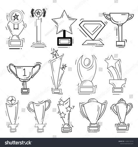 How To Draw A Trophy, Trophy Design Drawing, Trophy Drawing Easy, Trophy Ideas Design, Winner Drawing, Trophy Drawing, Trophy Illustration, Folding Template, Winner Trophy