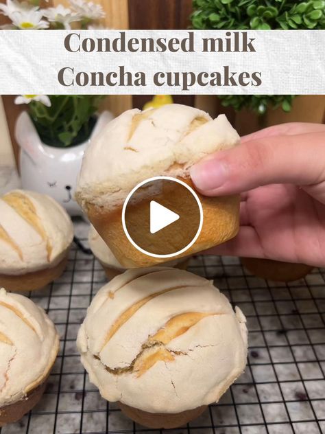 Lemon8 · easy condensed milk concha cupcake recipe · @Jazzy Concha Cupcakes Recipe, Concha Cupcakes, Condensed Milk Cupcakes, Concha Recipe, Conchas Recipe, Condensed Milk Cake, Mexican Sweet Breads, Homemade Mexican, Milk Cake