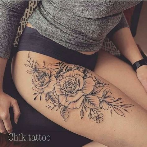 Upper Thigh Tattoos, Cute Thigh Tattoos, Molecule Tattoo, Floral Thigh Tattoos, Flower Thigh Tattoos, Hip Thigh Tattoos, Hip Tattoos Women, Inspiration Tattoos, Leg Tattoos Women