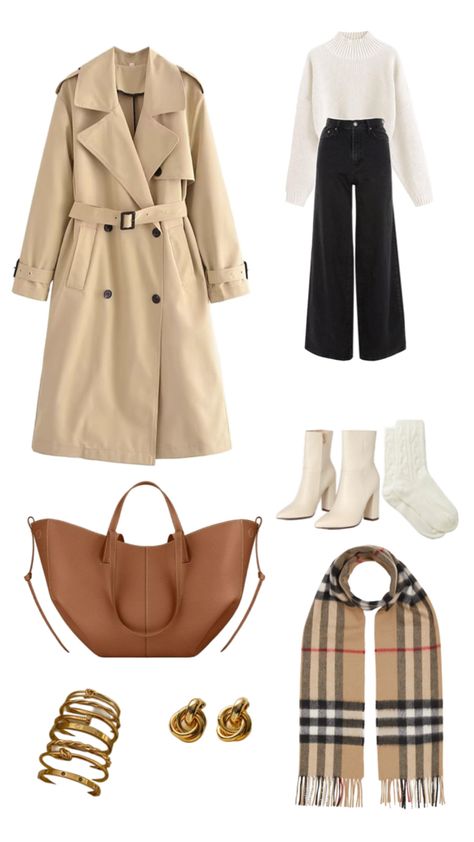 Winter outfit, beige aesthetic, trench coat outfit, winter layers Dark Beige Coat Outfit, Trench Coat Outfit Ideas For Women, Trench Coat Airport Outfit, Beige Trench Coat Outfit Fall, Beige Coat Outfit Classy, Outfit Trench Beige, Cream Trench Coat Outfit, Beige Coat Outfit Winter, Tan Trench Coat Outfit