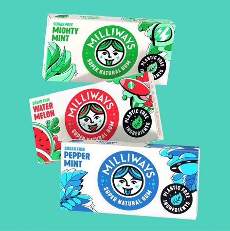 Milliways rebrand takes inspiration from the chewing gum company's mission to develop planet-friendly products. // Client: Milliways // Agency: Analogue // Chewing Gum Brands, Gum Brands, New Branding, Company Mission, Traditional Market, Cafe Menu, Cute Games, Chewing Gum, Personal Logo