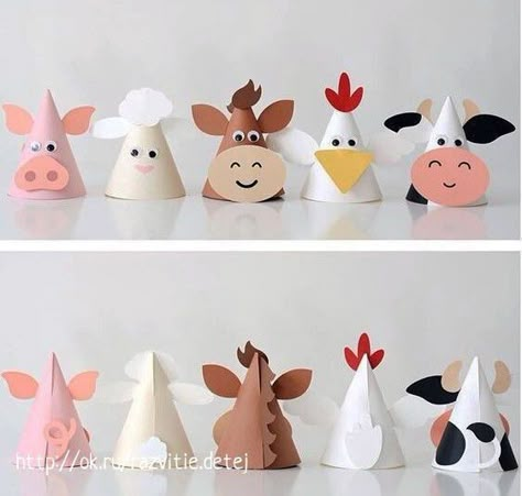 Animal Party Hats, Farm Animals Birthday Party, Farm Animal Birthday, Barnyard Birthday, Farm Birthday Party, Animal Birthday Party, Animal Crafts For Kids, Paper Hat, Farm Party