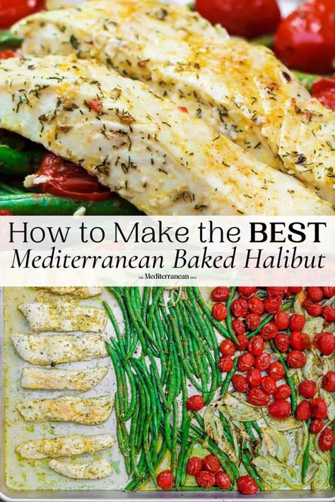 The best halibut recipe you’ll try! One-pan baked halibut with vegetables and bold Mediterranean flavors. 20 mins! Best Halibut Recipes, Halibut Recipes Healthy, Halibut Recipes Baked, Baked Halibut, Roasted Halibut, Halibut Recipe, Mediterranean Diet Recipes Dinners, Mediterranean Flavors, Halibut Recipes