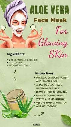 Cucumber Aloe Face Mask, Aloe Vera For Glowing Skin, Aloe Vera Face Mask Recipe, Aloe Vera Face Mask Diy Glowing Skin, Alovera Face Mask, Uses Of Aloe Vera, Face Mask For Glowing Skin, Mask For Glowing Skin, Aloe Vera Mask