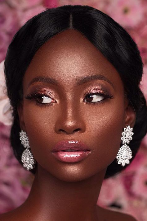 black bride makeup elegant pink shimmer tones natural lips bronze skin iamdodos Black Bride Makeup, Rosa Make-up, Black Bridal Makeup, Modelling Agency, Chocolate Drip, Braut Make-up, Black Bride, Bridal Makeup Looks, Make Up Looks