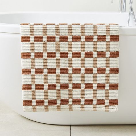 Square Ribbed Bath Mat | West Elm Spanish Modern Bathroom, Teak Bath Mat, Teak Bathmat, Bathroom Finds, Teak Bath, Prairie Home, Spanish Modern, Mcm Home, Yellow Bathroom