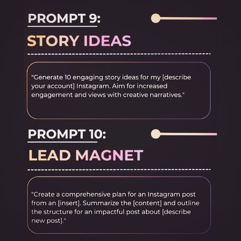 Save this! Feeling stuck on how to write your bio to write a sales magnet? In this post, I provide A-Z ChatGPT prompts for all your Instagram needs, including: Crafting the perfect bio Captivating captions Engaging story highlights Viral Scripts Sales magnet that converts Swipe left to discover these A-Z Prompts for Instagram and take your content to the next level! #instagramtips #instagramgrowth #instagramcontent #contentcreation #contentwriting #copywriting #bioideas #captionideas... Sales Script, Narrative Prompts, Job Advice, Script Writing, Instagram Growth, Business Advice, Feeling Stuck, Describe Yourself, Story Highlights