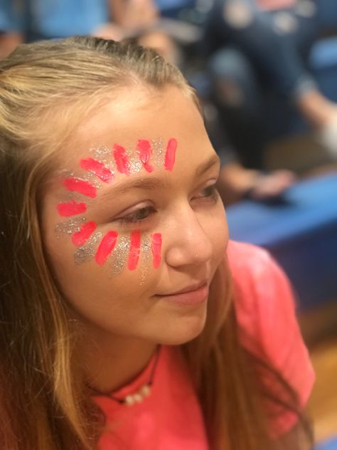 School Spirit Face Paint, Glitter Station, Festival Henna, Football Face Paint, Football Makeup, Neon Face Paint, Cheer Makeup, School Spirit Week, Face Paint Ideas