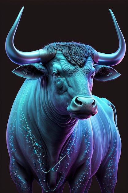 Photo a blue bull with blue horns. | Premium Photo #Freepik #photo #toro #bull #buffalo #ox Bull Images Hd, Musk Ox Photography, Bull Photo, Ox Art, Bull Illustration Taurus Zodiac Art, Charging Bull, Bull Painting, Ox, Premium Photo