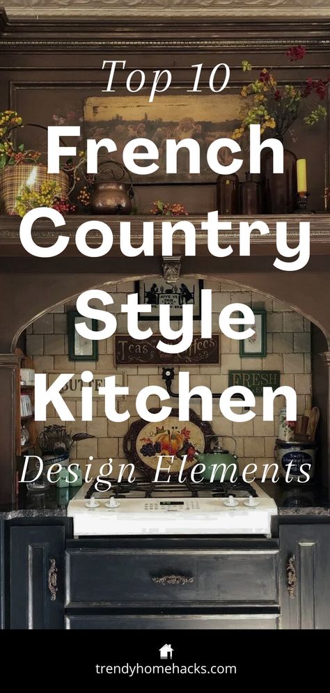 In this article, we explore the top 10 key design elements essential for crafting a French country style kitchen. Whether you're contemplating a complete makeover or simply aiming to infuse some French country charm into your existing kitchen, these design insights will guide you in creating your dream culinary space.   So, head over to the article on the blog to peruse those essential French Country Decor elements to design your dream kitchen! Country Style Renovation, French Country Kitchen Table Decor, French Kitchens Ideas, Splashboard Kitchen, French Country Kitchen Cabinet Hardware, French Country Kitchen Remodel, French Country Lighting Ideas, Country Italian Kitchen, Country French Kitchen Ideas