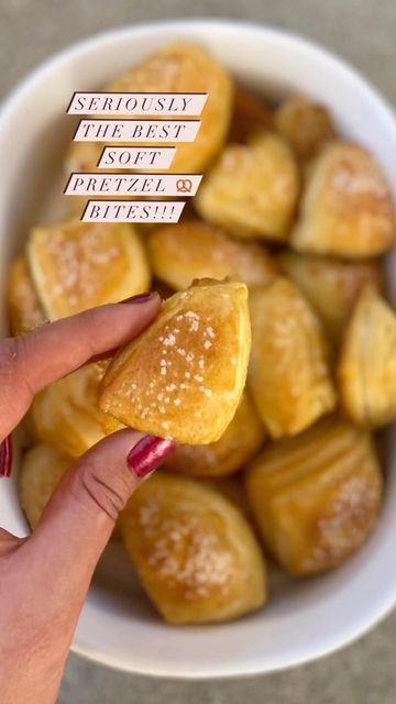 Homemade By Emily on Instagram: "Seriously The Best Soft Pretzel 🥨 Bites !! You need a can of @pillsbury honey butter grand biscuits . Cut each biscuit into 4 pieces. Boil a pot of water with baking soda in it. Place 3 pieces at a time into it for just 30 seconds. Quick. Take out and place on baking sheet. Brush melted butter over each one. Sprinkle a little course salt over each one. Put in oven at 425 degrees for 14 mins. Take out and repeat till all done. Serve with some melted cheese. Grands Honey Butter Biscuit Recipes, Pillsbury Honey Butter Biscuit Recipes, Biscuit Dough Recipes, Butter Biscuits Recipe, Honey Butter Biscuits, Soft Pretzel Bites, Soft Pretzel, Bread Muffins, Biscuit Dough