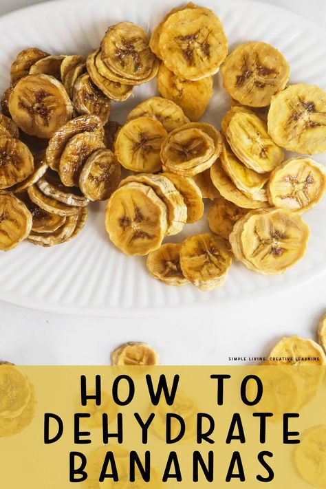 How to Dehydrate Bananas Dehydrate Bananas, Dehydration Recipes, Dehydrator Recipes Fruit, Food Dehydrator Recipes, Dehydrated Bananas, Dehydrator Ideas, Dehydrated Food Recipes, Dehydrated Recipes, Dehydrating Food Storage