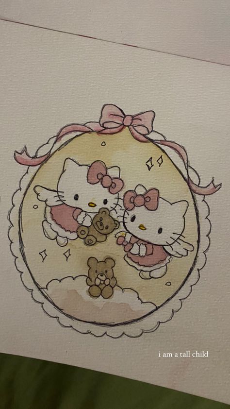 Hello Kitty Watercolor, Kitty Watercolor, Angel Hello Kitty, Images Hello Kitty, Kitty Drawing, Hello Kitty Drawing, Hello Kitty Art, Cute Paintings, Cute Doodles Drawings