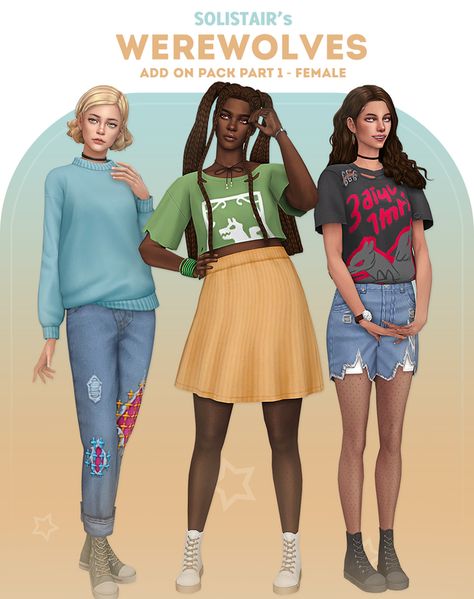 Werewolves Add-on Pack PART 1 - FEMALE! | Solistair on Patreon Werewolf Clothes, Sims 4 Werewolf, Sims 4 Add Ons, Sims 4 Pack, The Sims 4 Pack, Clothes Cc, Sims 4 Challenges, Pelo Sims, The Sims 4 Packs