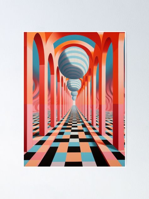 "Optical Illusion Hallway" Poster for Sale by pinkal Color Optical Illusions, Eye Illusions, Cafe Posters, Visual Illusion, Hallway Design, Illusion Art, Optical Illusion, Art Styles, Mural Art