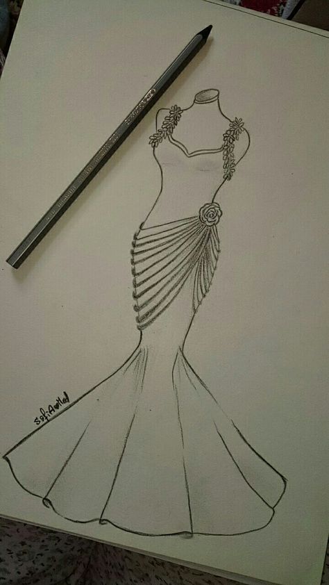 Drawing Dresses Sketches Design, Easy Fashion Sketches For Beginners, Fashion Illustration Sketches Dresses Gowns Beautiful, Gown Drawing Sketches Easy, Gown Sketches Design, Outfit Sketches Pencil, Fashion Design Sketches For Beginners, Frock Drawing, Arte Aesthetic