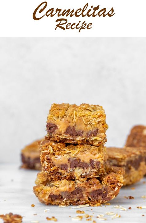 Thick oat crumble cookie bar is filled with a layer of homemade caramel and chocolate. These dessert bars are perfect for your next dessert table!   #carmelitasrecipe #dessertbar #caramelchocolaterecipes #confessionsofabakingqueen #cbqbakes  via @lizwaterson Carmelita Bars, Carmelitas Recipe, Crumble Cookie, Toffee Recipe, Easy Gluten Free Desserts, Homemade Snickers, Oat Crumble, Dessert Bar Recipe, Cookie Bar