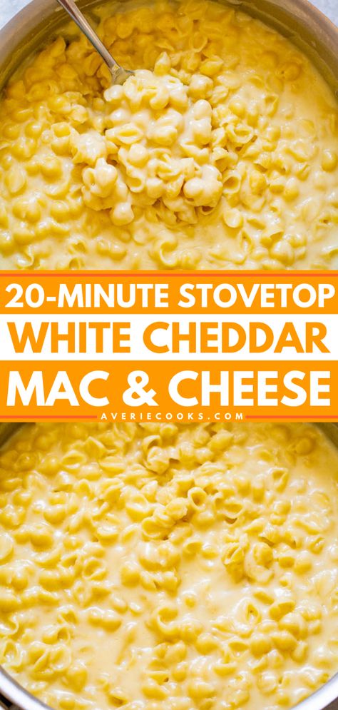 White Cheddar Mac and Cheese (Stovetop Recipe!) - Averie Cooks Mac And Cheese Stovetop, Easy Homemade Macaroni And Cheese, White Cheddar Mac And Cheese, White Mac And Cheese, Homemade Macaroni And Cheese, Cheddar Recipes, Cheddar Cheese Recipes, Best Mac N Cheese Recipe, Cheddar Mac And Cheese