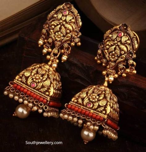 Svtm Jewels, Nakshi Jhumkas, Durga Chalisa, Jewellery Wishlist, Temple Jewellery Earrings, Gold Haram, Gold Jhumka Earrings, Gold Temple Jewellery, Gold Bridal Necklace