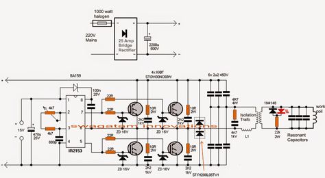 The post explains a simple full bridge Induction Heater circuit using IGBTs. Induction Forge, Diy Heater, Inverter Welder, Eddy Current, Dc Circuit, Electronic Circuit Design, Simple Circuit, Diy Tech, Induction Heating