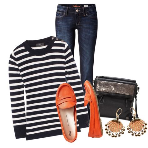 "Orange Loafers" by ljjenness on Polyvore Orange Loafers Outfit, Red Moccasins Outfit, Orange Loafers Outfit Women, Orange Sandals Outfit, Orange Shoes Outfit, Sport Casual Outfit, Casual Weekend Style, Red Loafers, Leopard Loafers