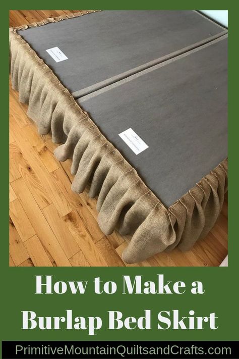 Bed Skirts Ideas, Bed Skirt Diy, Burlap Headboard, Burlap Bed Skirts, Burlap Drapes, Primitive Fall Decorating, Diy Bed Skirt, King Size Bed Skirt, Bed Valance