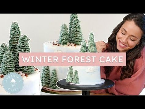 How To Make Pine Trees For Cakes, Winter Scene Cake, Frosting Trees, Pine Tree Cake, Winter Cakes, Gym Party, Cake Land, Cake Decorating Piping, Winter Cake