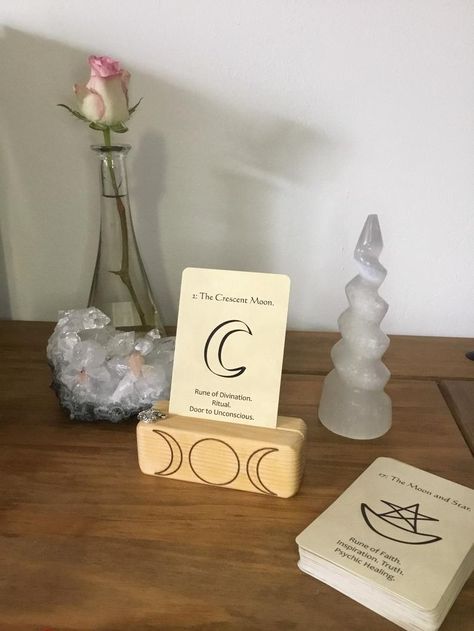 Double sided Oracle Card stand Tarot Card Holder | Etsy Tarot Card Display Ideas, Clay Tarot Card Holder, Ceramic Card Holder, Tarot Card Holder, Psychic Healing, Card Stand, Sun Designs, Triple Moon, Faith Inspiration