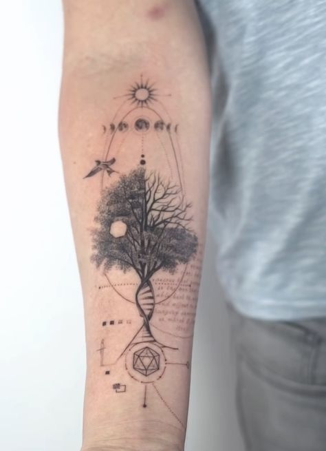 Tree Of Life Tattoo Men Shoulder, Illenium Tattoo Ideas, Grounding Tattoo, Geometric Tattoo Tree, Sailing Tattoo, Greece Tattoo, Positivity Tattoo, Microrealism Tattoo, Symbols Of Strength Tattoos