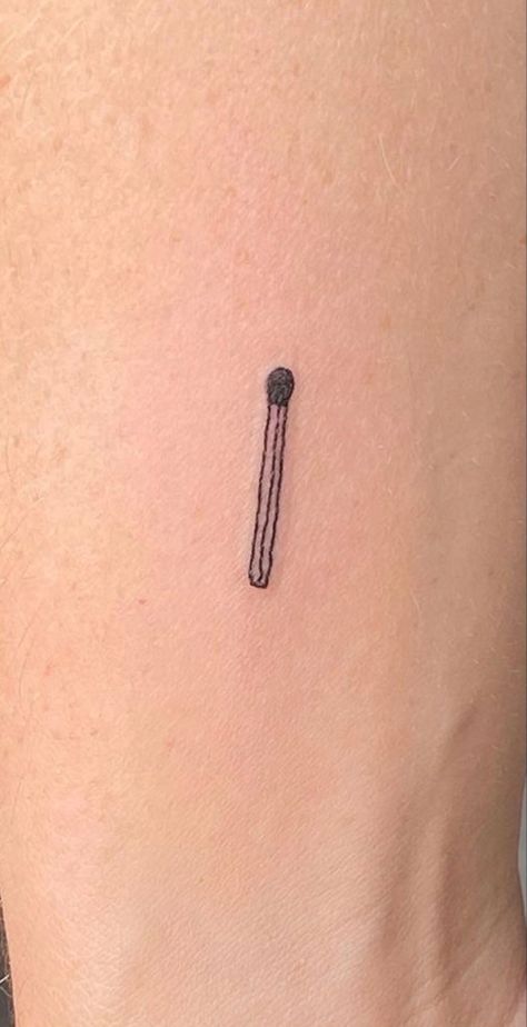 Stick And Poke Bee Tattoo, Interactive Tattoo, Burnout Tattoo, Small Edgy Tattoos, Match Stick Tattoo, Matchstick Tattoo, Cool Stick And Poke Tattoos, Pickle Tattoo, Tint Tattoo