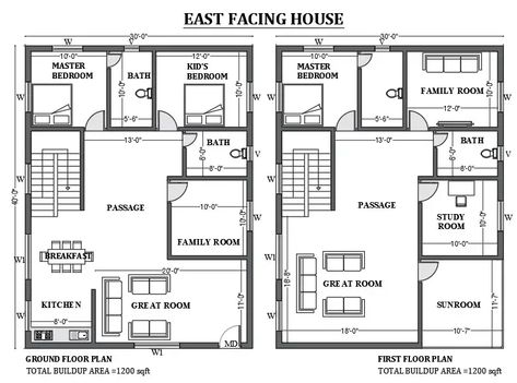 30'x40' East facing house plan as per Vastu shastra is given in this FREE 2D Autocad drawing file. The total built-up area of the plan is 1200sqft.download this 2D Autocad drawing file. East Facing Duplex House Plan Vastu, Autocad Drawing Floor Plans, 40x30 House Plans, 2d Plan Autocad, Blows Designs, Auto Cad Drawing, House Plan And Elevation, East Facing House Plan, Autocad Layout