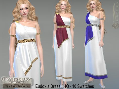 The Sims Resource - SIMythology - Eudoxia Dress Sims 4 Greek, Greek Dress, Eden Dress, Sims 1, Greek God, Sims 4 Cas, Sims 4 Clothing, Animal Skin, Sims Mods