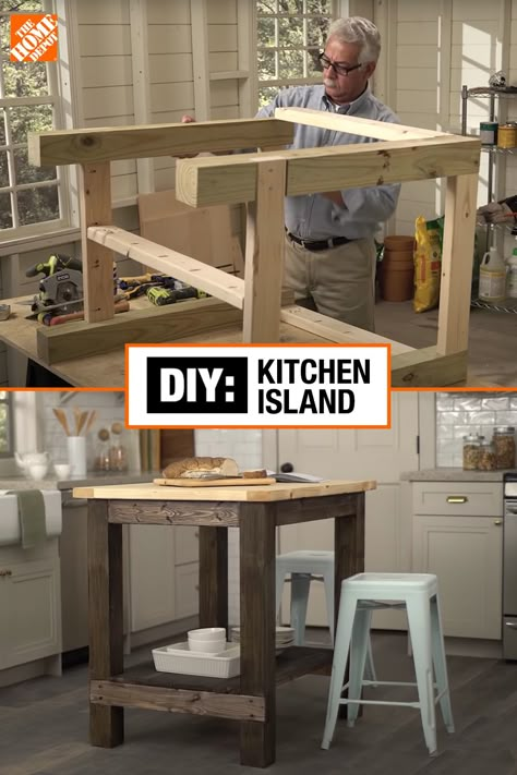 In this guide, you'll learn how to build a cheap DIY kitchen island that is the perfect addition to your home. You can add counter and storage space with a versatile piece that will fit any space. We will show you all the materials, tools and steps to build your own Kitchen Island. Build Your Own Kitchen Island, Cheap Diy Kitchen, Simple Diy Kitchen, Build Your Own Kitchen, Diy Kitchen Projects, Garden Decor Ideas, Carpentry Diy, Diy Kitchen Island, Funky Junk