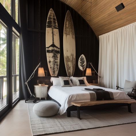 CAP FERRET — Baptiste Bohu Interiors Dark Beach Bedroom, Best Kitchen Organization, Surf Bedroom, Tattoo Home, Aesthetic Door, African Interior Design, Bungalow Bedroom, Wallpaper Floor, Cabin Bathroom