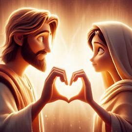 Jesus and Mary, holding hands forming a heart with their arms, Pixar version - Créateur d’image de Microsoft Designer Jesus Collage, Bible Animation, Camping Vbs, Hands Forming A Heart, Jesus Love Images, Kid Pictures, Christ Artwork, Christian Cartoons, Jesus Cartoon