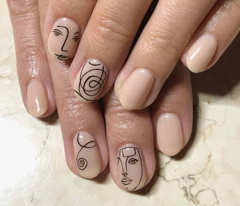 Picasso Nails, Nail Drawing, Nice Nails, Minimal Nails, Fall Acrylic Nails, Line Drawings, Gel Nail Designs, Dream Nails, Unique Nails