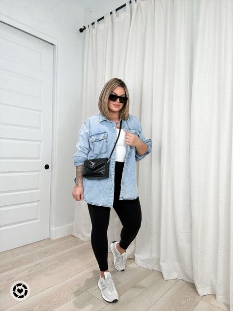 How to style Long sleeve denim outfit          Top size 1x  Leggings L  Tank xl    Follow my shop @shaynaslife on the @shop.LTK app to shop this post and get my exclusive app-only content!  #liketkit  @shop.ltk https://liketk.it/4vew7 Long Leggings Outfit, Denim Outfit Plus Size, Plus Size Legging Outfits, Traveling Outfits, Outfit Tennis, Curvy Casual Outfits, Casual Oufits, Outfits Gorditas, Leggings Outfit Casual