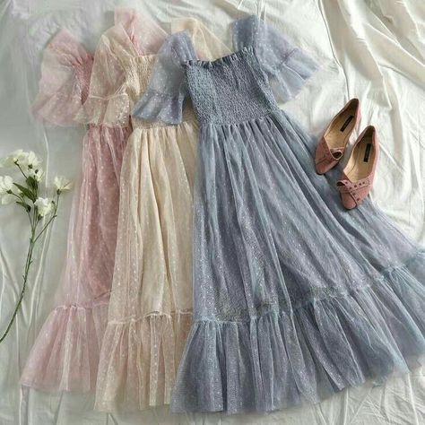 Layers At Home, Pastel Wardrobe, Hair In Layers, Mesh Dresses, Sleeve Ruffles, Tulle Dresses, Trendy Dress Outfits, Stylish Dresses For Girls, Elegantes Outfit