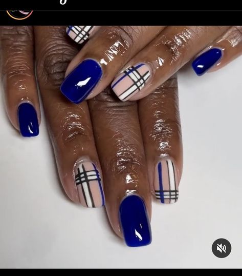 Blue Plaid Nail Designs, November Short Nails, Blue Fall Nails Designs, Dope Blue Nails, Denim Blue Nails, Pedicure Room, Wolverine Nails, Fierce Nails, Burberry Nails