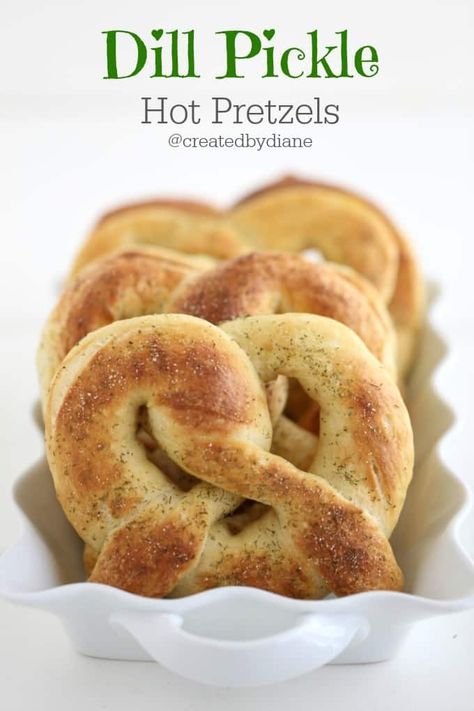 Dill Pickle Hot Pretzels @createdbydiane Dill Pickle Seasoning, Hot Pretzels, Pickle Pizza, Pickle Appetizers, Pickle Seasoning, Make Pickles, Pickle Recipes Homemade, Dill Pickle Recipe, Dill Recipes