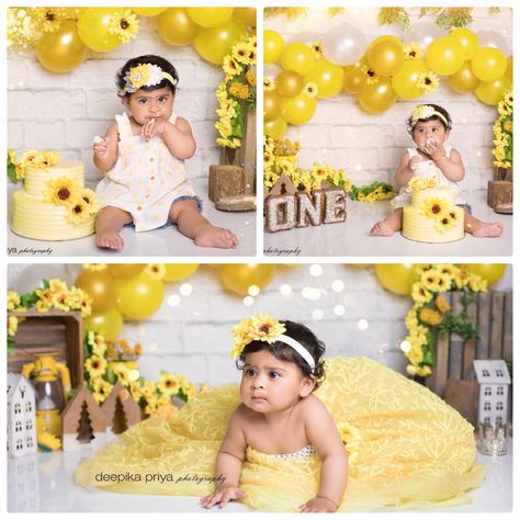 Sun Flower Birthday Theme, Sunflower Cake Smash, First Birthday Shoot, Sunflower Birthday Parties, Bday Themes, Sunflower Cake, Sunflower Birthday, Kylie Birthday, Sunflower Theme