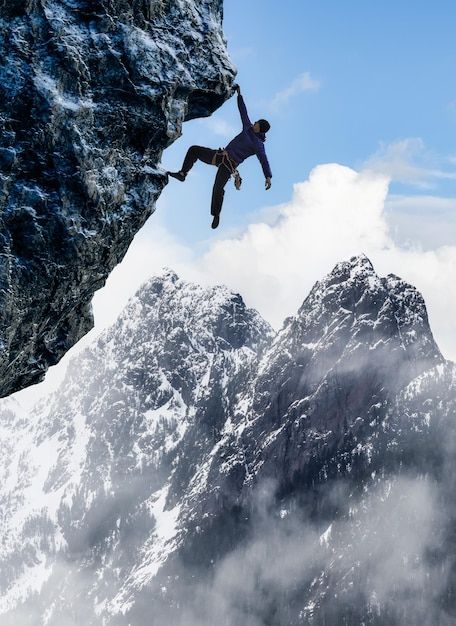 Photo adult adventurous man rock climbin... | Premium Photo #Freepik #photo #extreme-sports #snow-landscape #winter-landscape #winter-sport Rocky Cliff, Adventurous Men, Landscape Winter, Snow Landscape, Extreme Adventure, Adventure Sports, Winter Sport, Iconic Photos, Extreme Sports