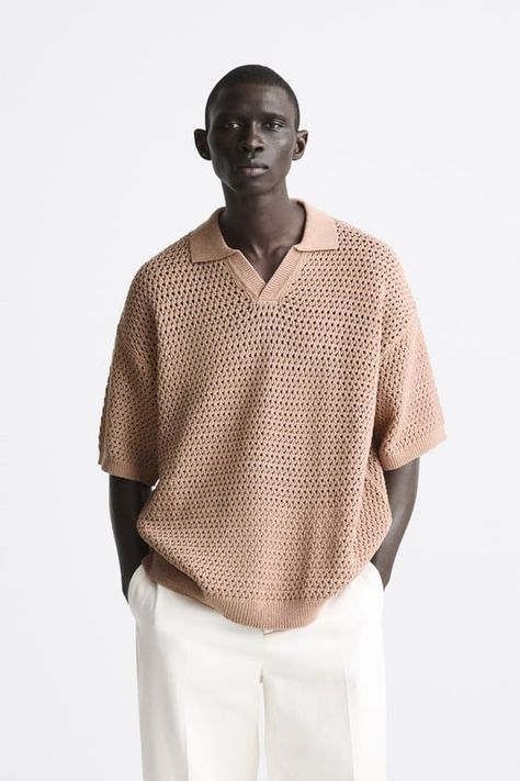 View All New Man | ZARA United States Polo Outfit Men, Summer Knitwear, Plaid Suit Jacket, Crochet Men, Textured Crochet, Guy Fits, Aesthetic Outfits Men, Boho Men, Slim Fit Polo Shirts