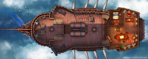 Airship Battlemap, Spelljammer Maps, Airship Art, Flying Ship, Ship Map, Dnd World Map, Sky Map, Building Map, Tabletop Rpg Maps