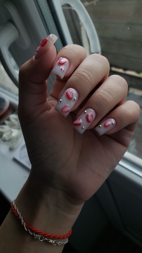 Nail Strawberry, Cow Nails, Short Gel Nails, Super Nails, Gel Nail Design, Bling Acrylic Nails, Cute Nail Art, Nail Studio, Fabulous Nails